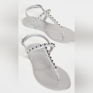 STUART WEITZMAN Goldie Metallic‎ Bead T-Strap Jelly Sandals Size 6